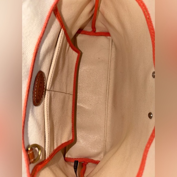 Fossil Austin Shopper Tote Bag in Coral Canvas with Leather Straps & Key Detail - Picture 12 of 17